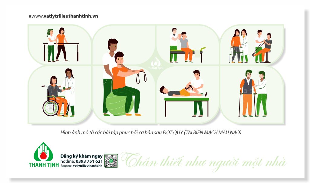 Hình ảnh mô tả các bài tập phục hồi cơ bản sau ĐỘT QUỴ (TAI BIẾN MẠCH MÁU NÃO)